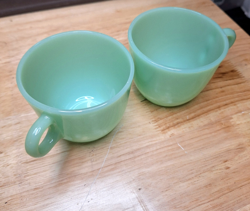 Anchor Hocking Fire King Jadeite Restaurant Ware Coffee Mugs Set of 2